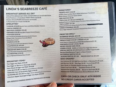 Linda's Seabreeze Café menu 1